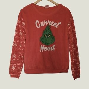 Dr. Seuss The Grinch "Current Mood" Crew-neck Sweatshirt Fuzzy Cuffed Sleeves